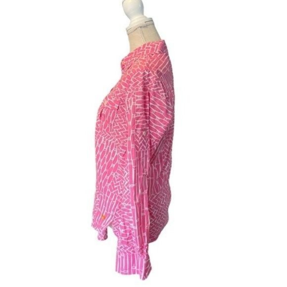 Lilly Pulitzer Geometric Print Resort Fit Button Down Blouse Top Small - Picture 3 of 16